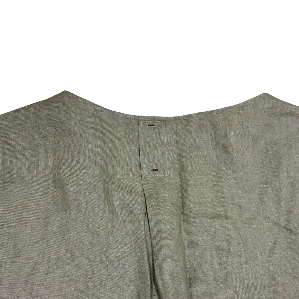 100% Linen Olive Green Taupe Midi Cap Sleeve Dress With Pockets Size M - Picture 5 of 6